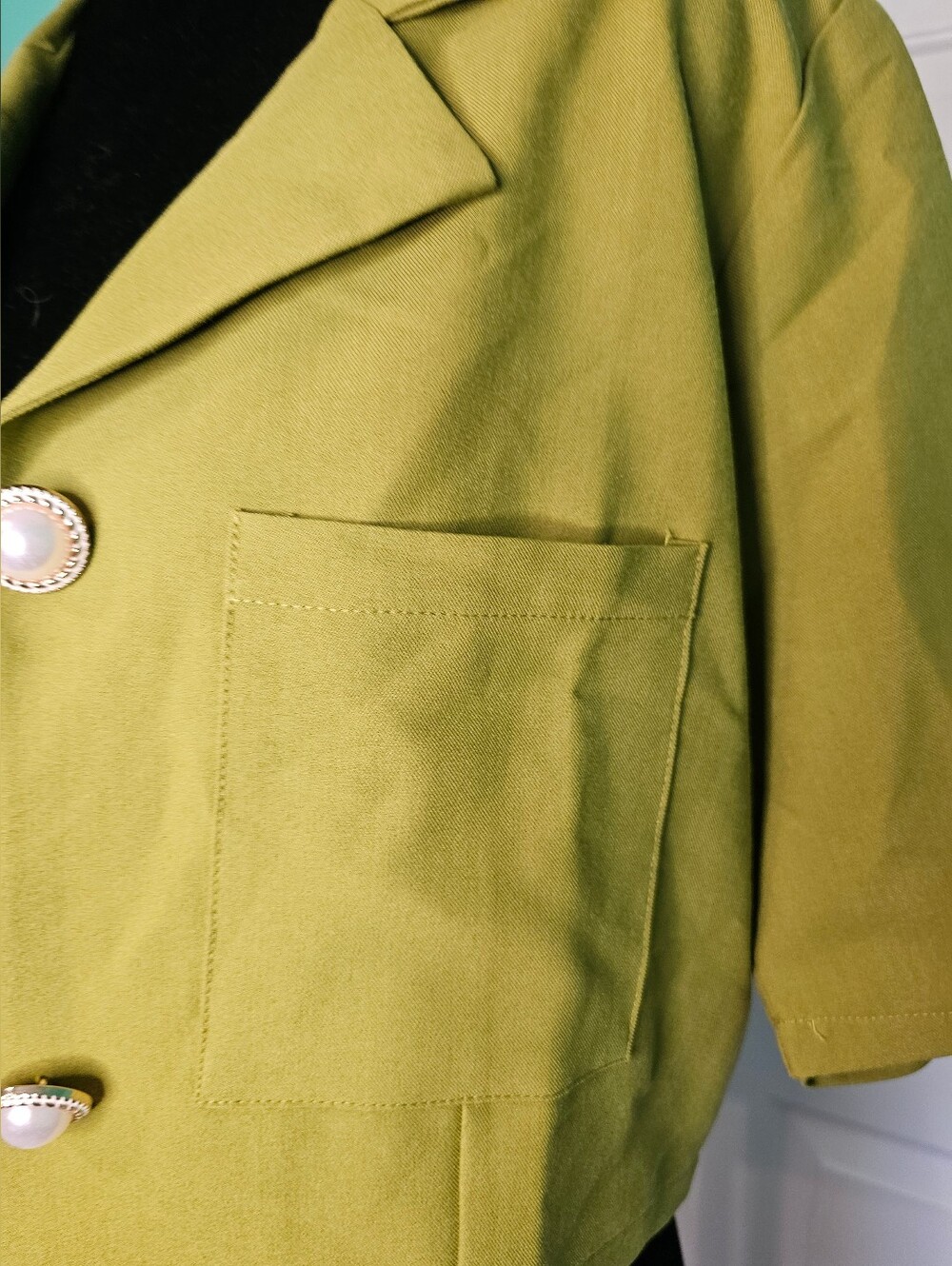 Vero Moda Cropped Blazer in Lime Green w/ Pearl Buttons Women's Size L NWT - Picture 7 of 13